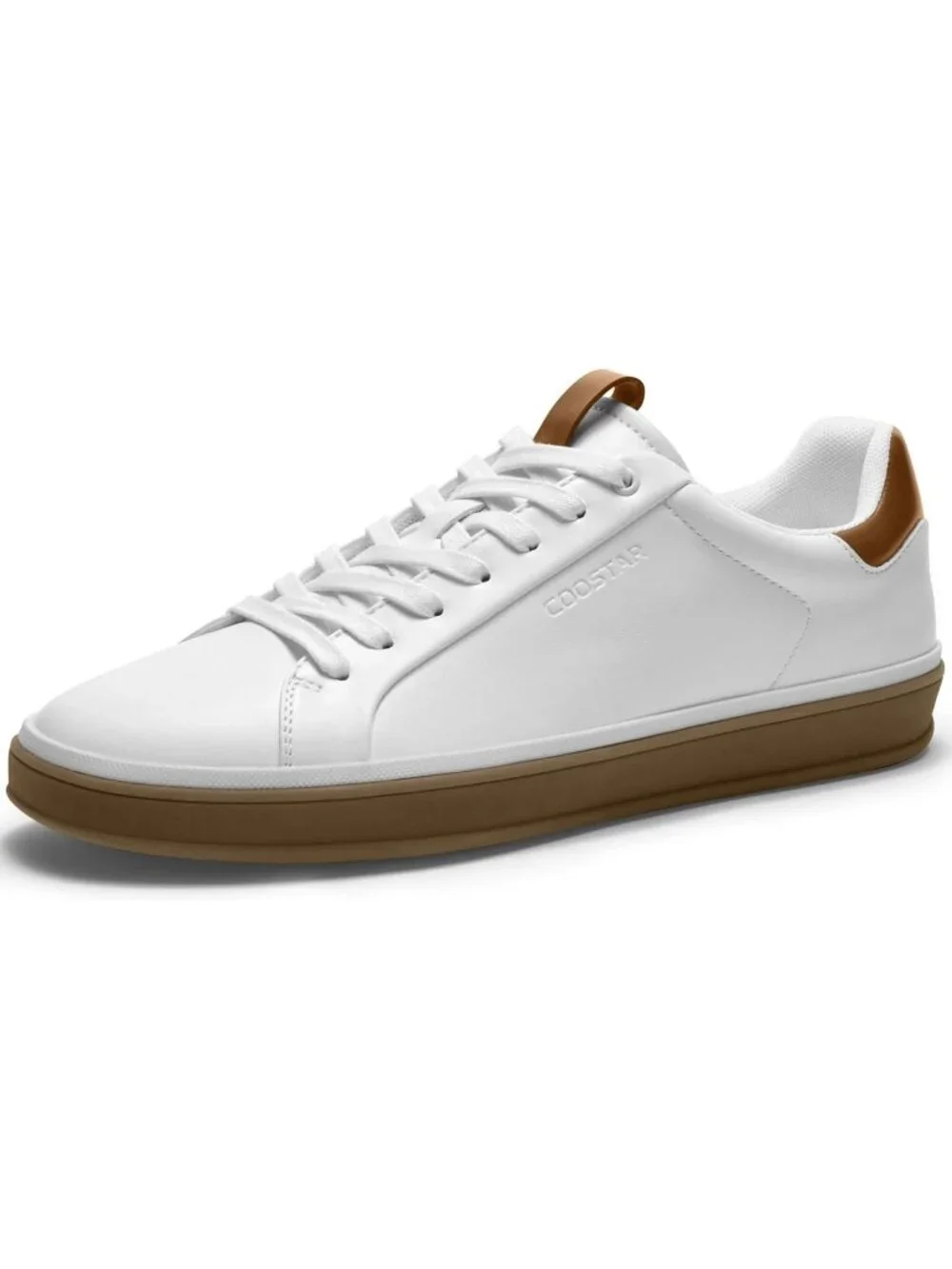 Coostar Men's White Gum Rubber Sole Lightweight Comfort Classic Lace Up Sneakers